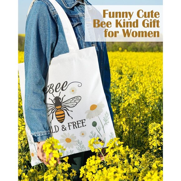 Bee Gift Set Canvas Tote Makeup Bag Socks For Women Nature Lovers - Picture 5 of 6